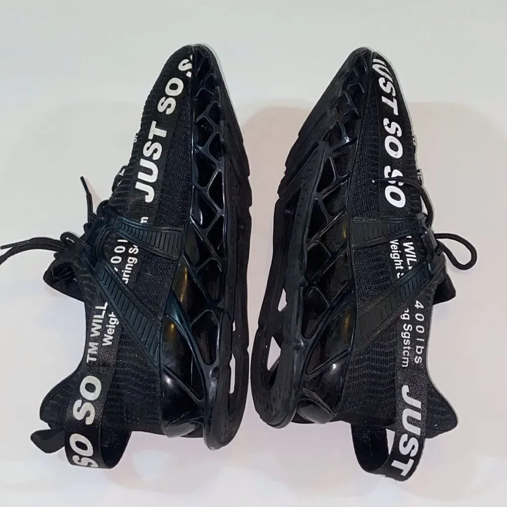 Just Soso Sport Running Training Walk Gym Black Athletic Shoeswith White Accents